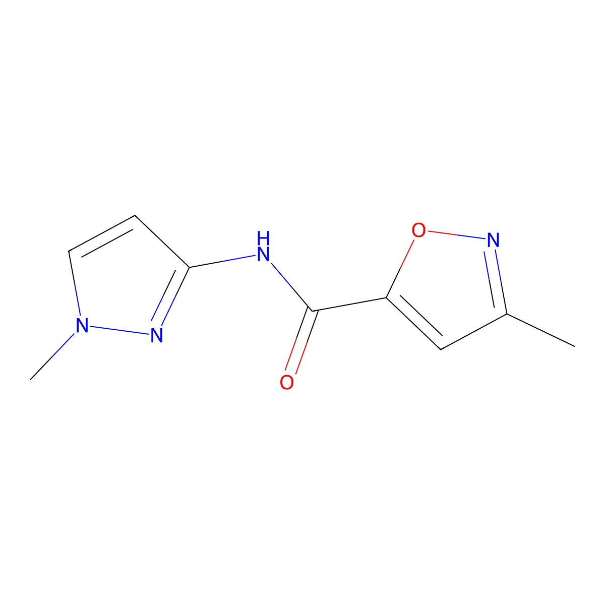3-methyl-N-(1-methyl-1H-pyrazol-3-yl)-1,2-oxazole-5-carboxamide molecular structure, CAS 1241174-55-9