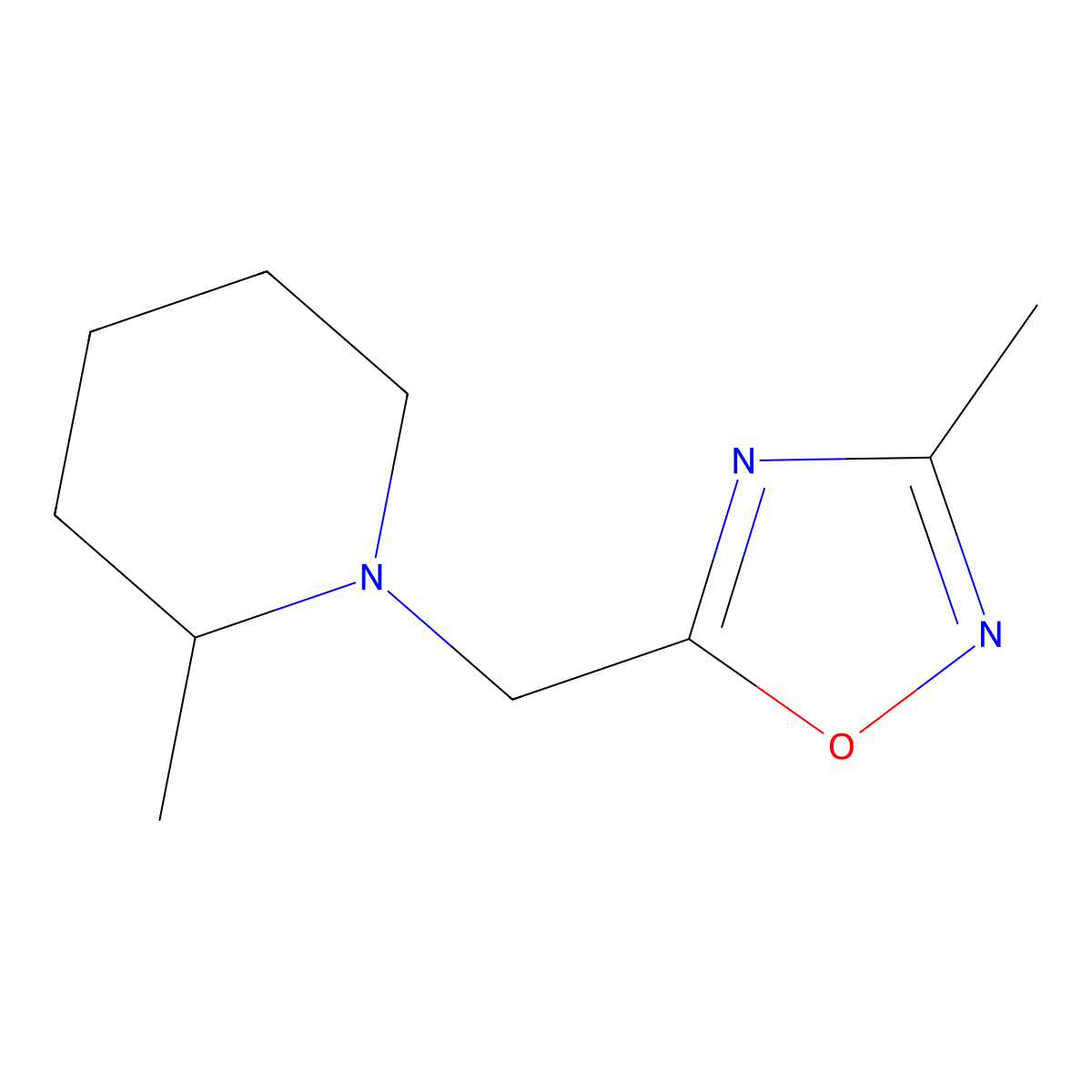 2-Methyl-1-[(3-methyl-1,2,4-oxadiazol-5-yl)methyl]piperidine molecular structure, CAS 1241247-18-6
