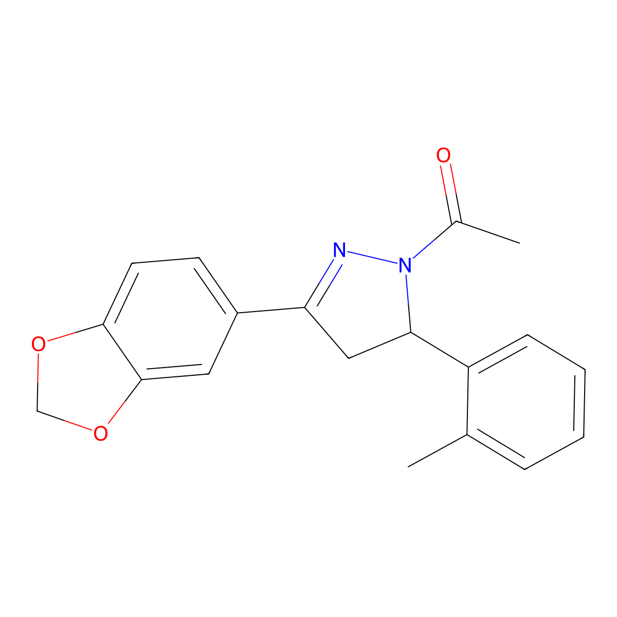 1-(3-(benzo[d][1,3]dioxol-5-yl)-5-(o-tolyl)-4,5-dihydro-1H-pyrazol-1-yl)ethanone molecular structure, CAS 1241268-12-1