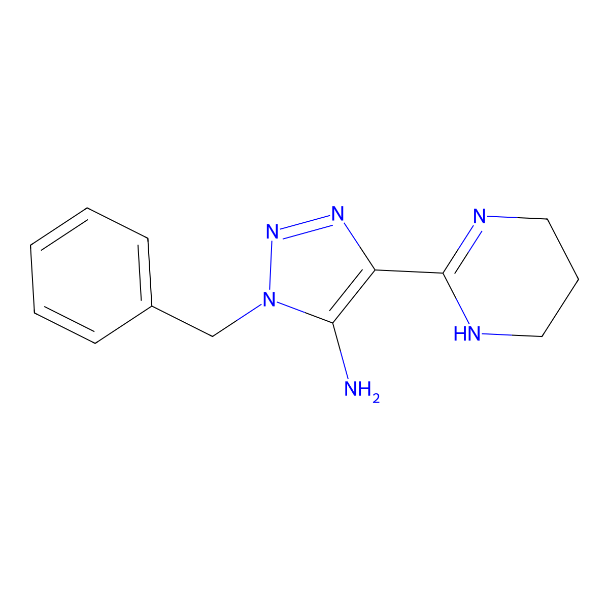 1-benzyl-4-(1,4,5,6-tetrahydropyrimidin-2-yl)-1H-1,2,3-triazol-5-amine molecular structure, CAS 124127-55-5