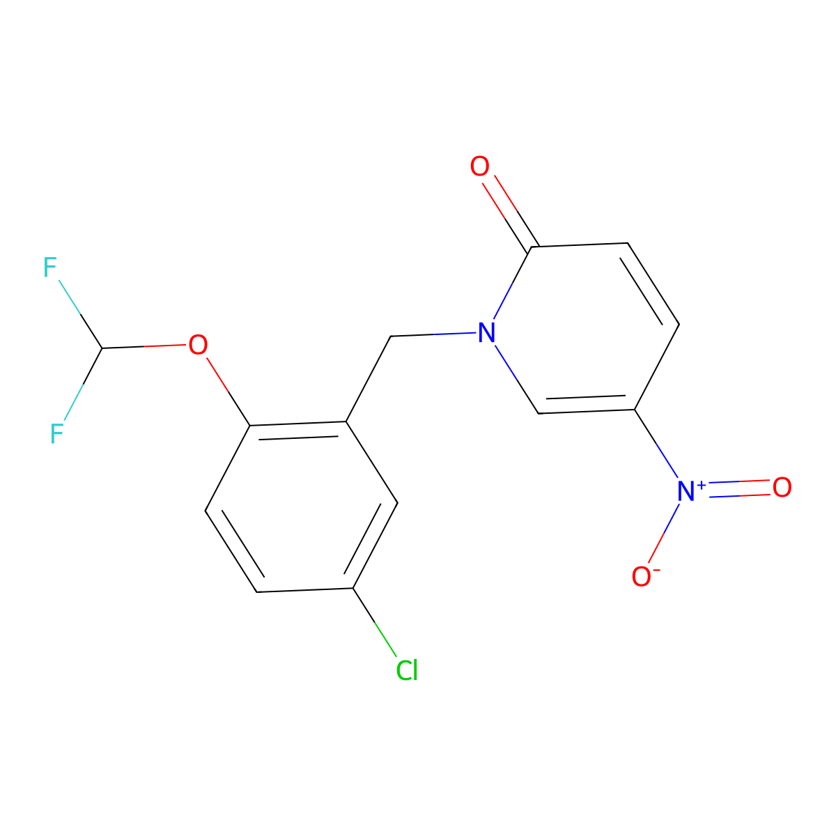 1-{[5-Chloro-2-(difluoromethoxy)phenyl]methyl}-5-nitro-1,2-dihydropyridin-2-one molecular structure, CAS 1241307-74-3