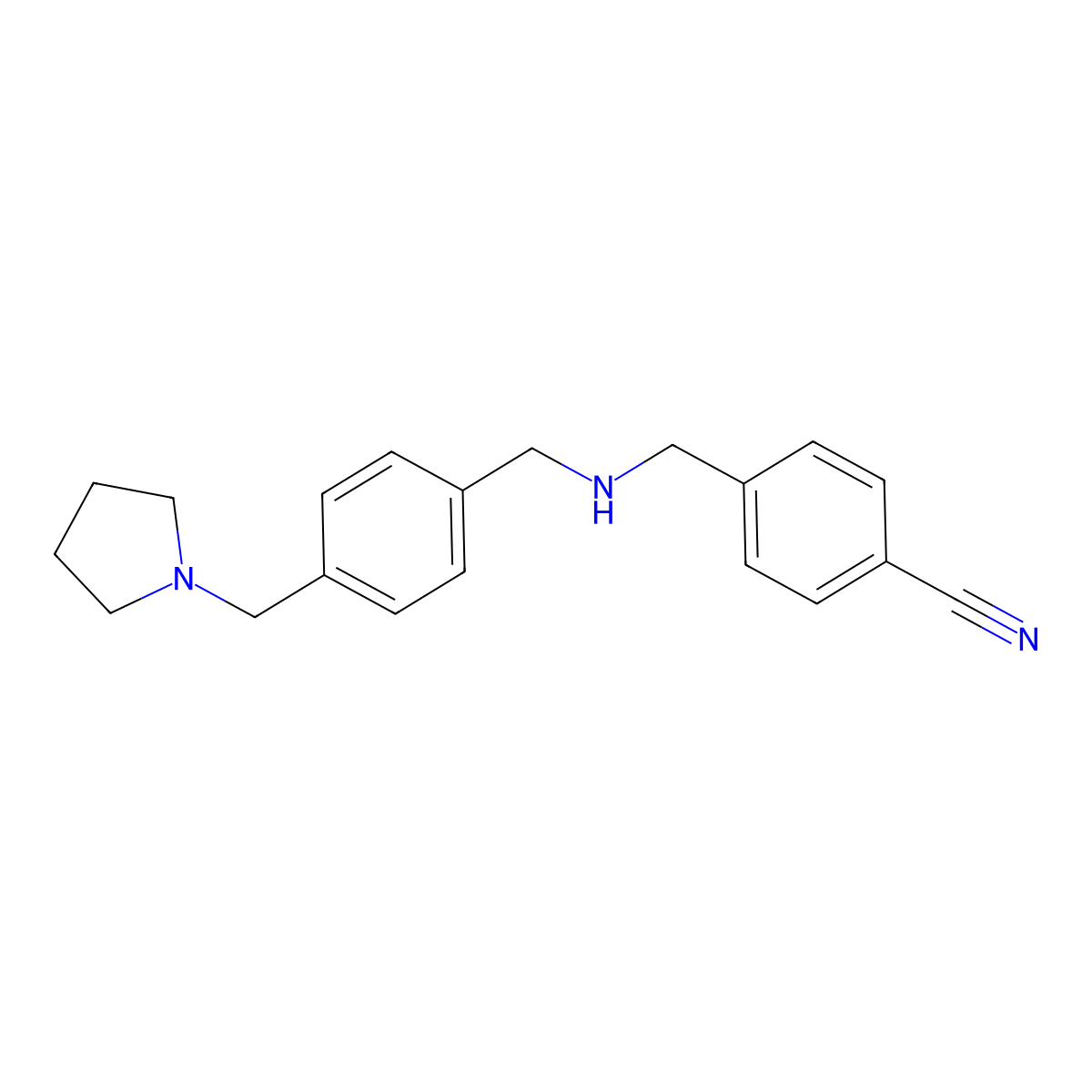 4-{[({4-[(Pyrrolidin-1-yl)methyl]phenyl}methyl)amino]methyl}benzonitrile molecular structure, CAS 1241332-16-0