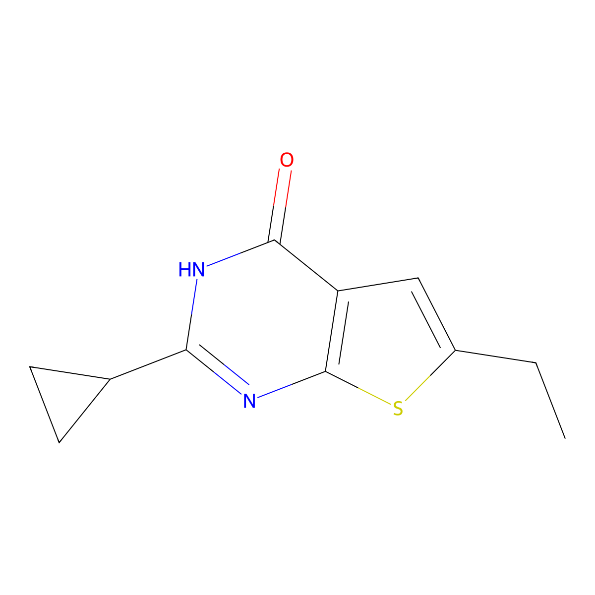2-cyclopropyl-6-ethyl-3H,4H-thieno[2,3-d]pyrimidin-4-one molecular structure, CAS 1241340-42-0