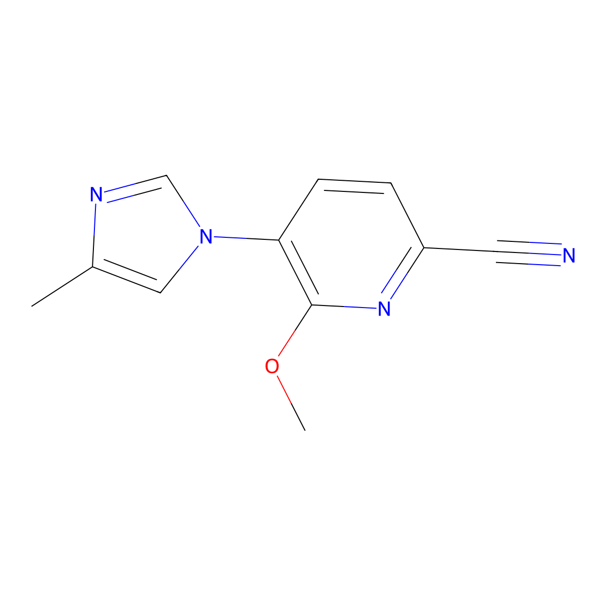 6-Methoxy-5-(4-methyl-1H-imidazol-1-yl)picolinonitrile molecular structure, CAS 1241428-31-8