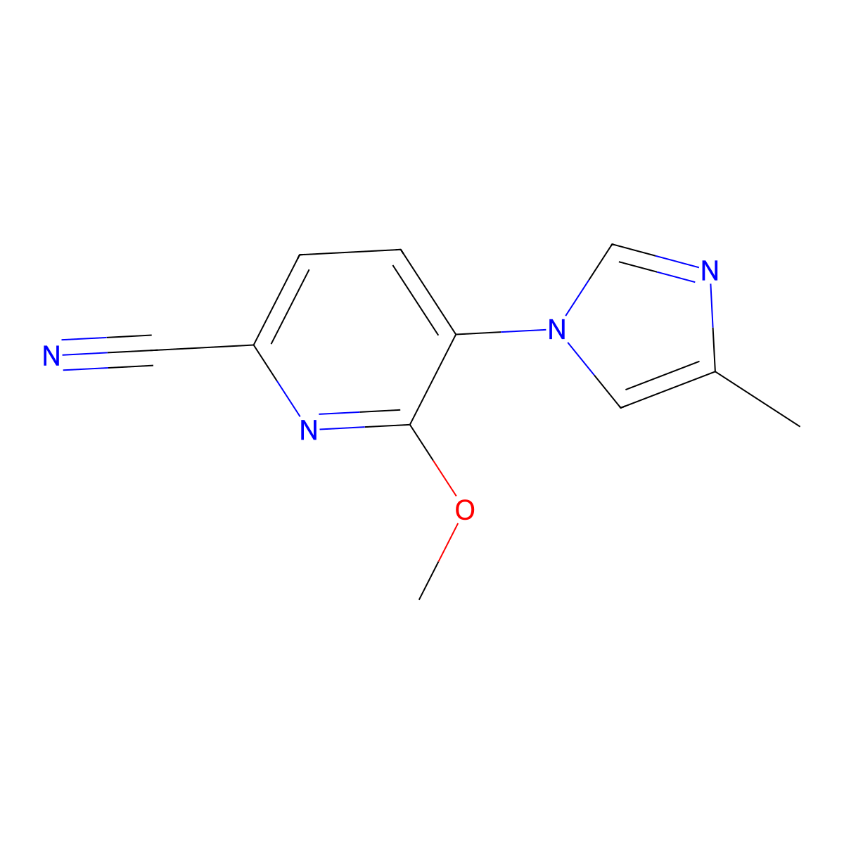 6-Methoxy-5-(4-methyl-1H-imidazol-1-yl)picolinonitrile molecular structure, CAS 1241428-31-8