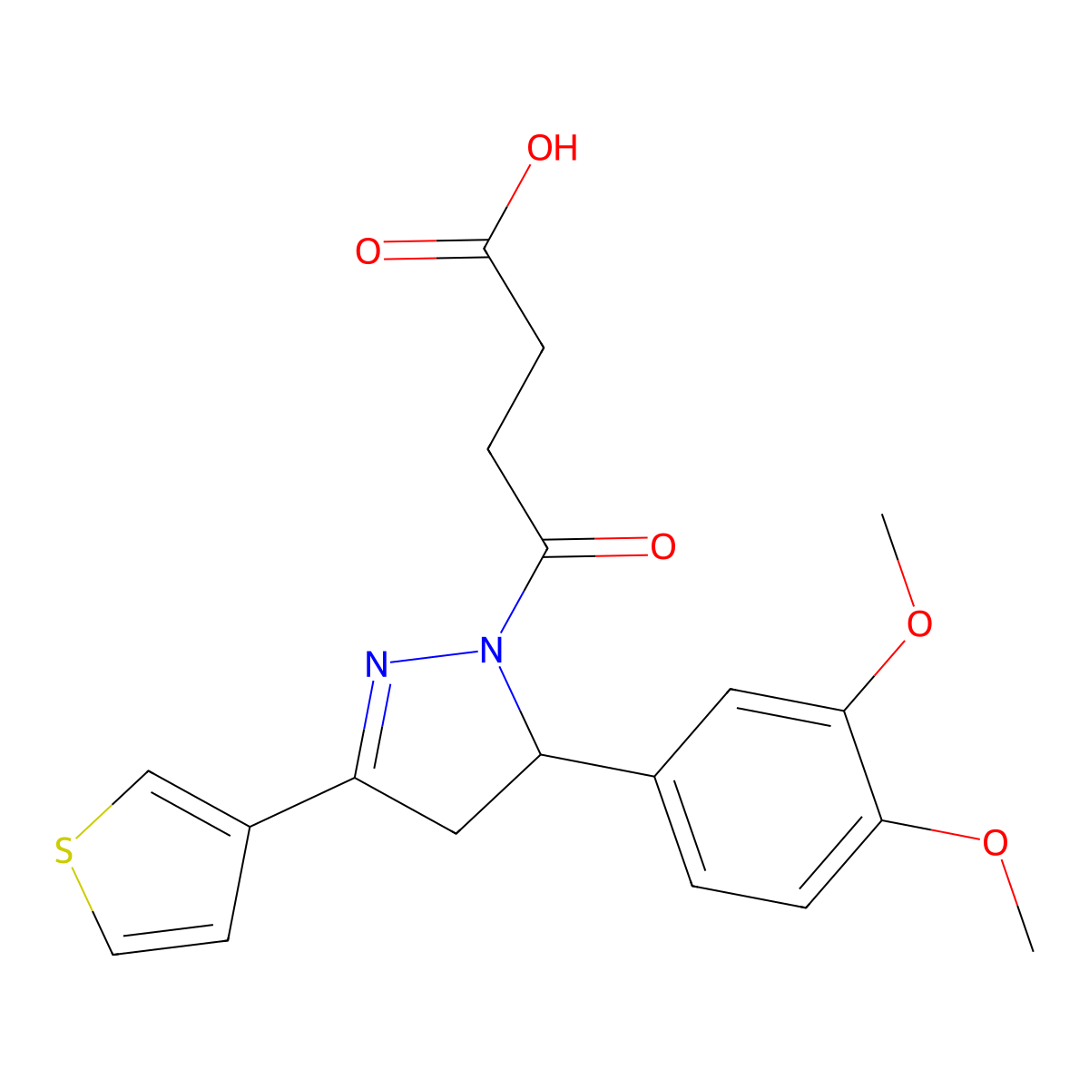 4-[5-(3,4-dimethoxyphenyl)-3-(thiophen-3-yl)-4,5-dihydro-1H-pyrazol-1-yl]-4-oxobutanoic acid molecular structure, CAS 1241438-48-1