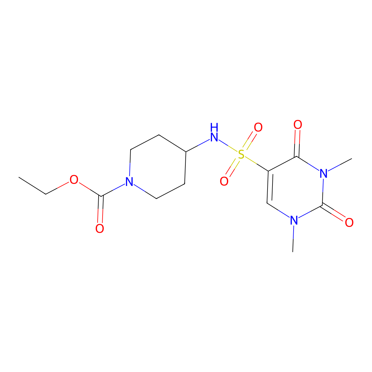 Ethyl 4-(1,3-dimethyl-2,4-dioxo-1,2,3,4-tetrahydropyrimidine-5-sulfonamido)piperidine-1-carboxylate molecular structure, CAS 1241467-31-1