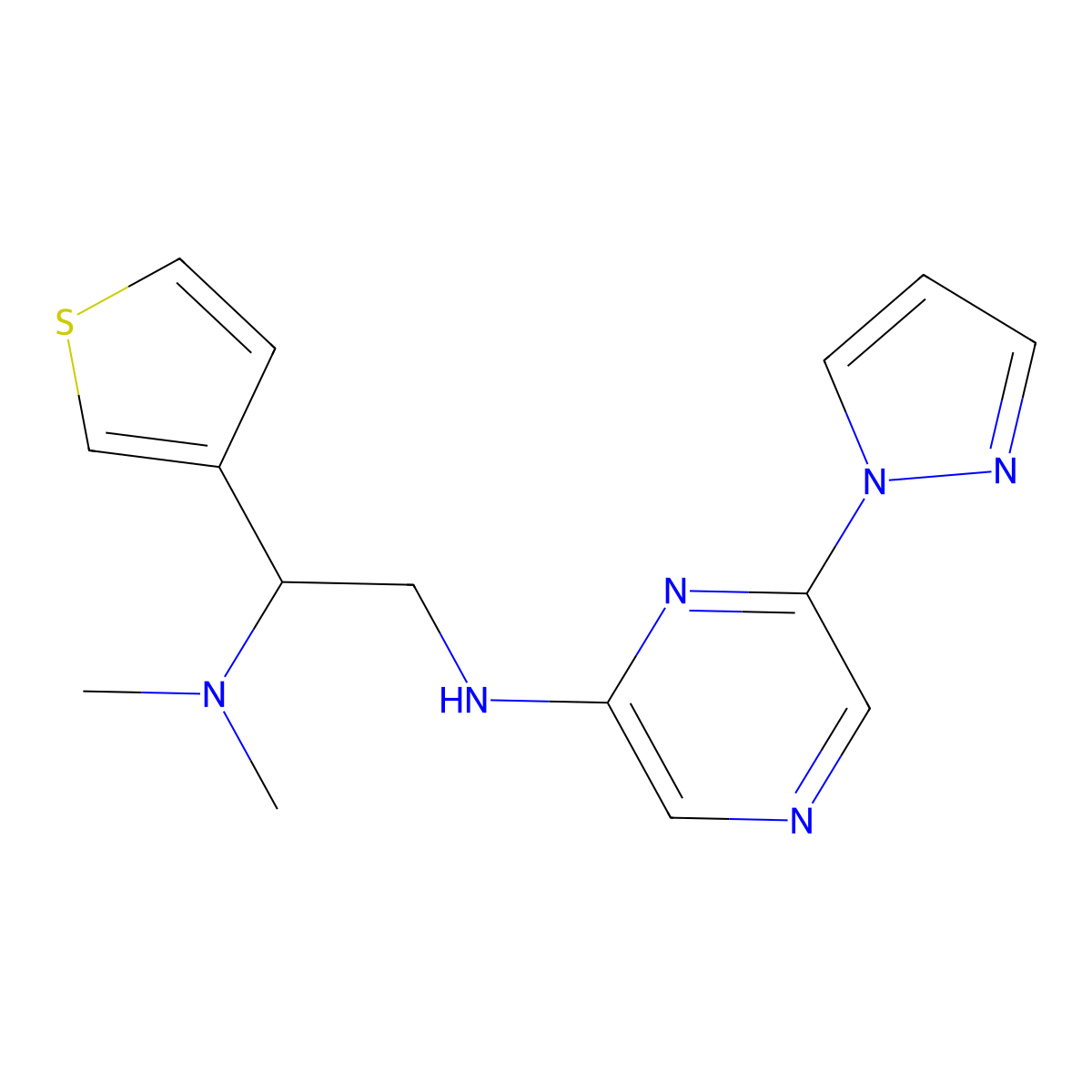 N-[2-(dimethylamino)-2-(thiophen-3-yl)ethyl]-6-(1H-pyrazol-1-yl)pyrazin-2-amine molecular structure, CAS 1241544-68-2