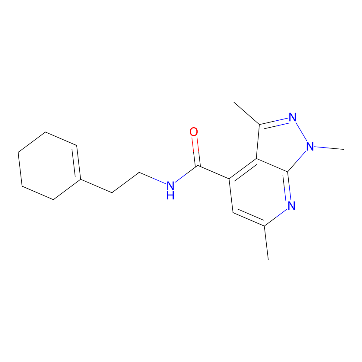 N-[2-(cyclohex-1-en-1-yl)ethyl]-1,3,6-trimethyl-1H-pyrazolo[3,4-b]pyridine-4-carboxamide molecular structure, CAS 1241624-90-7