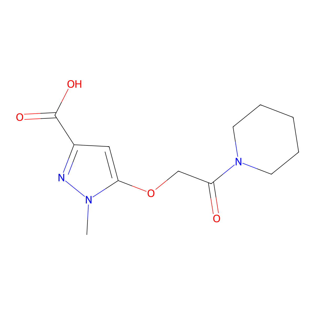 1-Methyl-5-(2-oxo-2-(piperidin-1-yl)ethoxy)-1H-pyrazole-3-carboxylic acid molecular structure, CAS 1241673-88-0