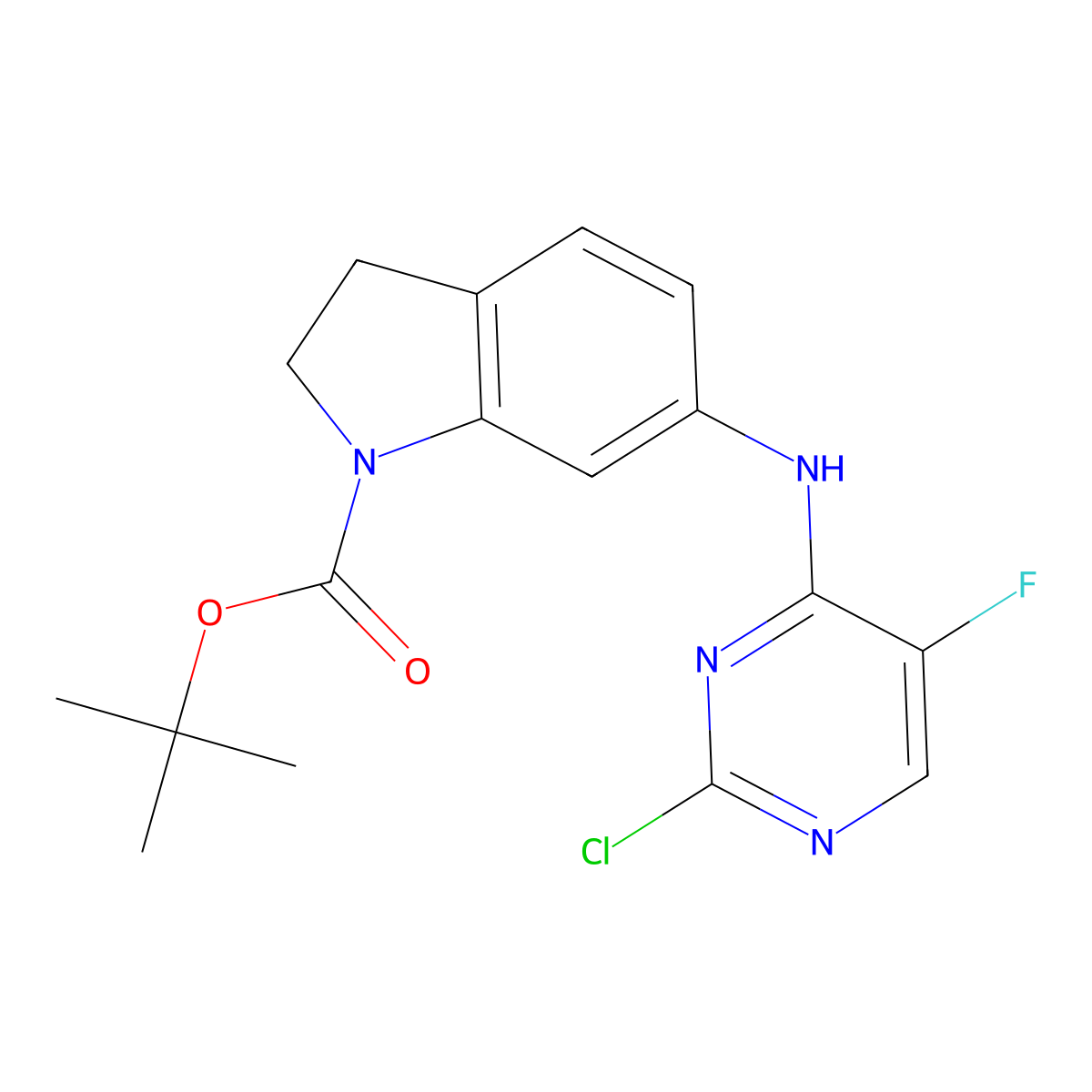 1H-Indole-1-carboxylic acid, 6-[(2-chloro-5-fluoro-4-pyrimidinyl)amino]-2,3-dihydro-, 1,1-dimethylethyl ester molecular structure, CAS 1241675-14-8