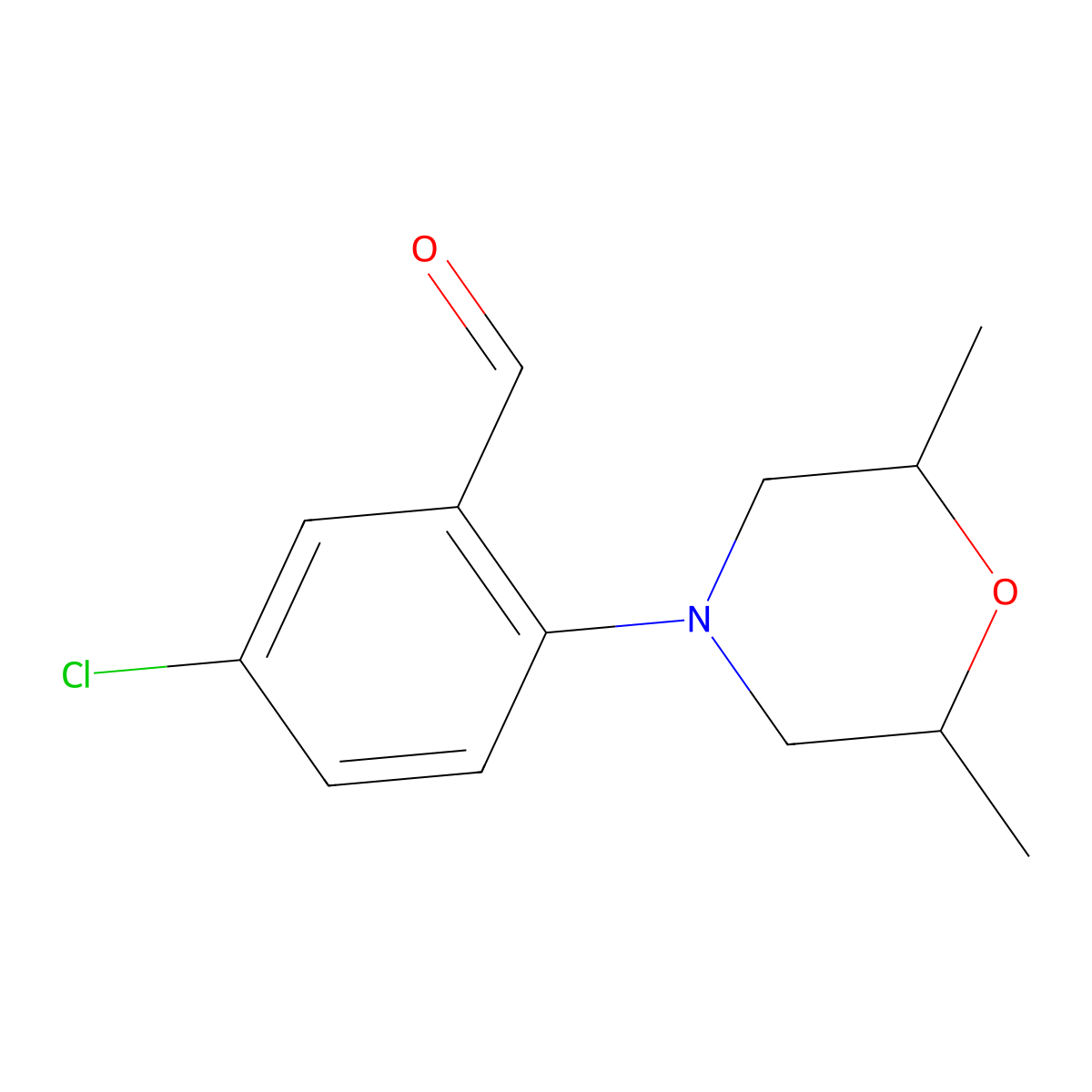 5-chloro-2-[(2R,6S)-2,6-dimethyl-1,4-oxazinan-4-yl]benzenecarbaldehyde molecular structure, CAS 1241675-81-9