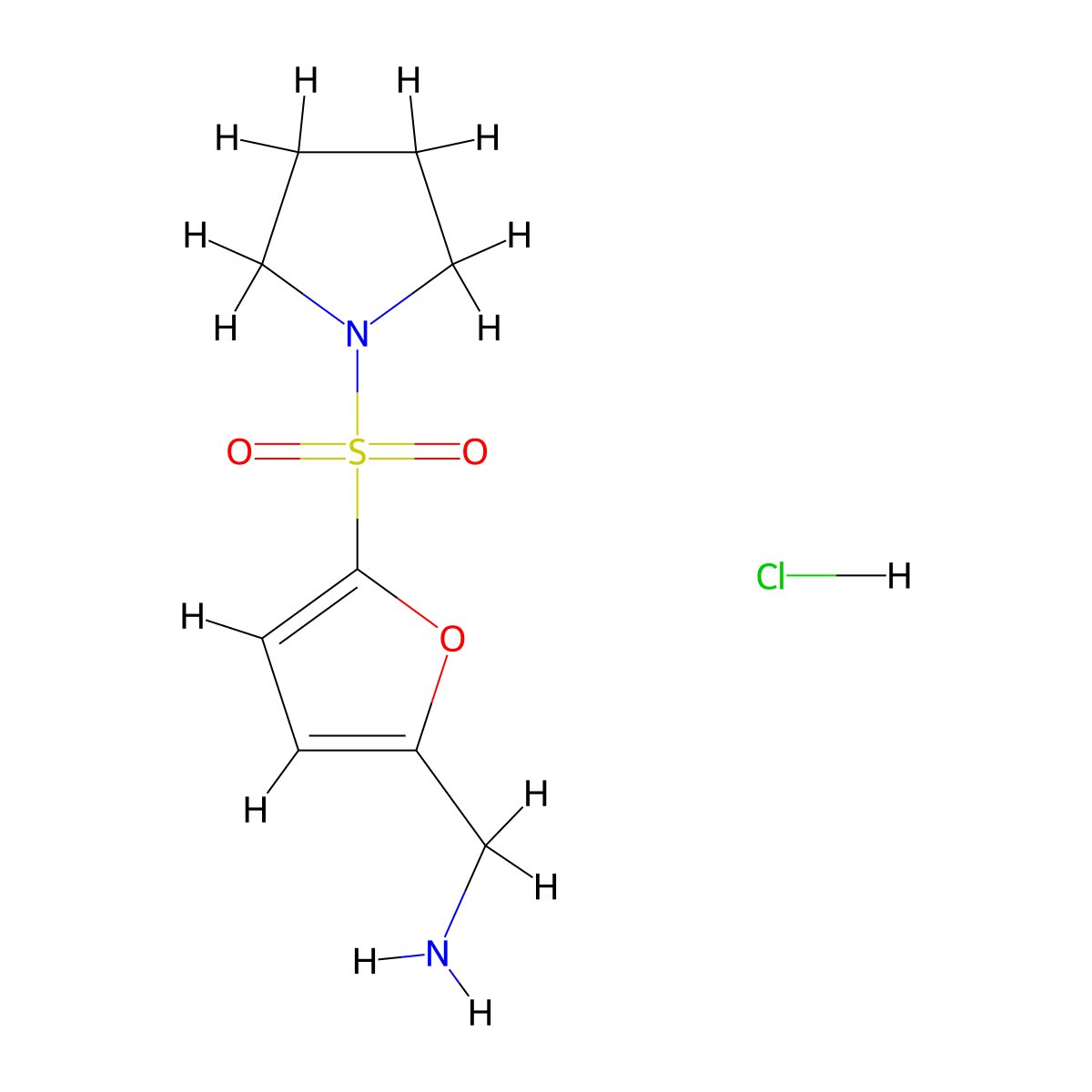 [5-(Pyrrolidin-1-ylsulfonyl)-2-furyl]methylamine hydrochloride molecular structure, CAS 1241675-86-4