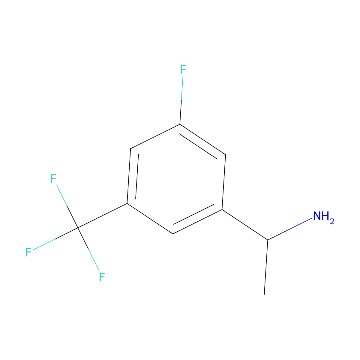 (1S)-1-[3-fluoro-5-(trifluoromethyl)phenyl]ethan-1-amine molecular structure, CAS 1241679-39-9