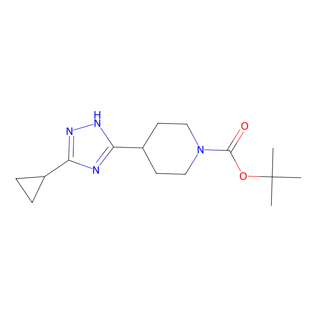 tert-butyl 4-(3-cyclopropyl-1H-1,2,4-triazol-5-yl)piperidine-1-carboxylate molecular structure, CAS 1241709-88-5