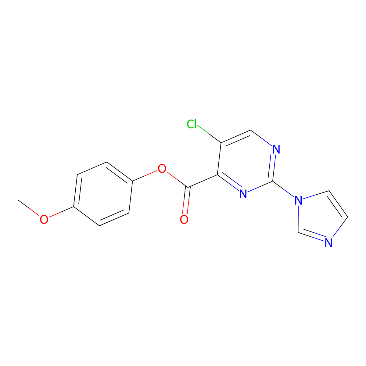 4-methoxyphenyl 5-chloro-2-(1H-imidazol-1-yl)pyrimidine-4-carboxylate molecular structure, CAS 1241713-29-0
