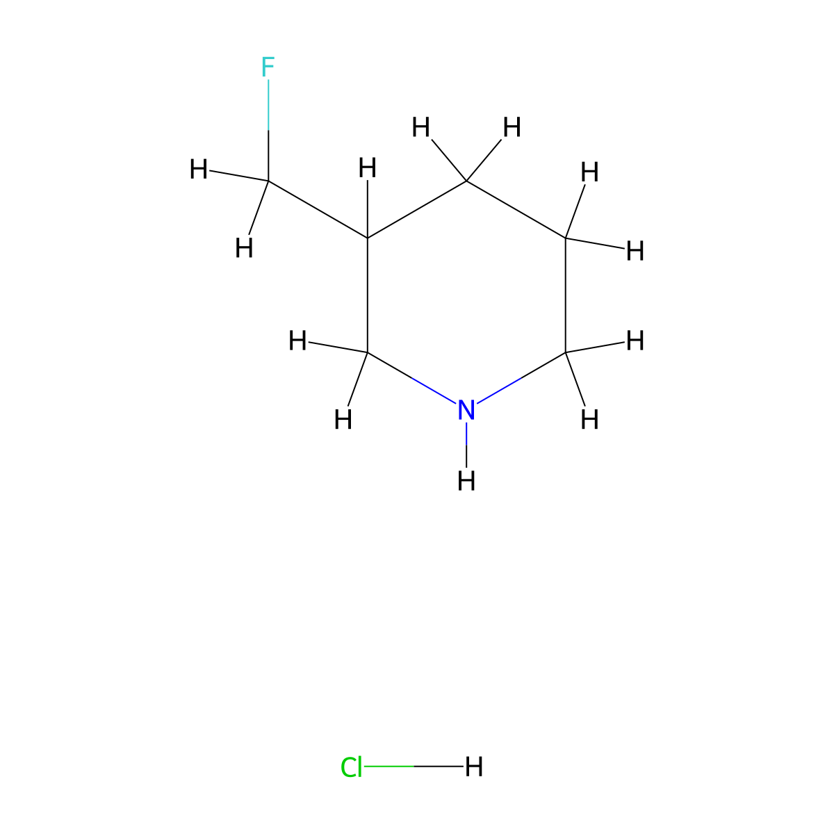 3-(Fluoromethyl)piperidine hydrochloride molecular structure, CAS 1241725-60-9
