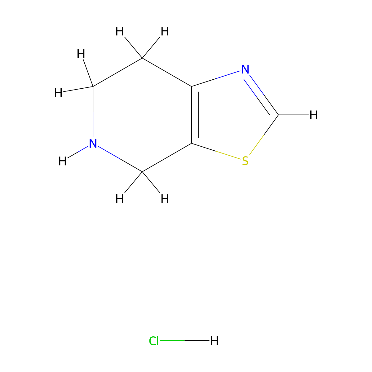 Thiazolo(5,4-c)pyridine, 4,5,6,7-tetrahydro-, hydrochloride (1:1) molecular structure, CAS 1241725-84-7