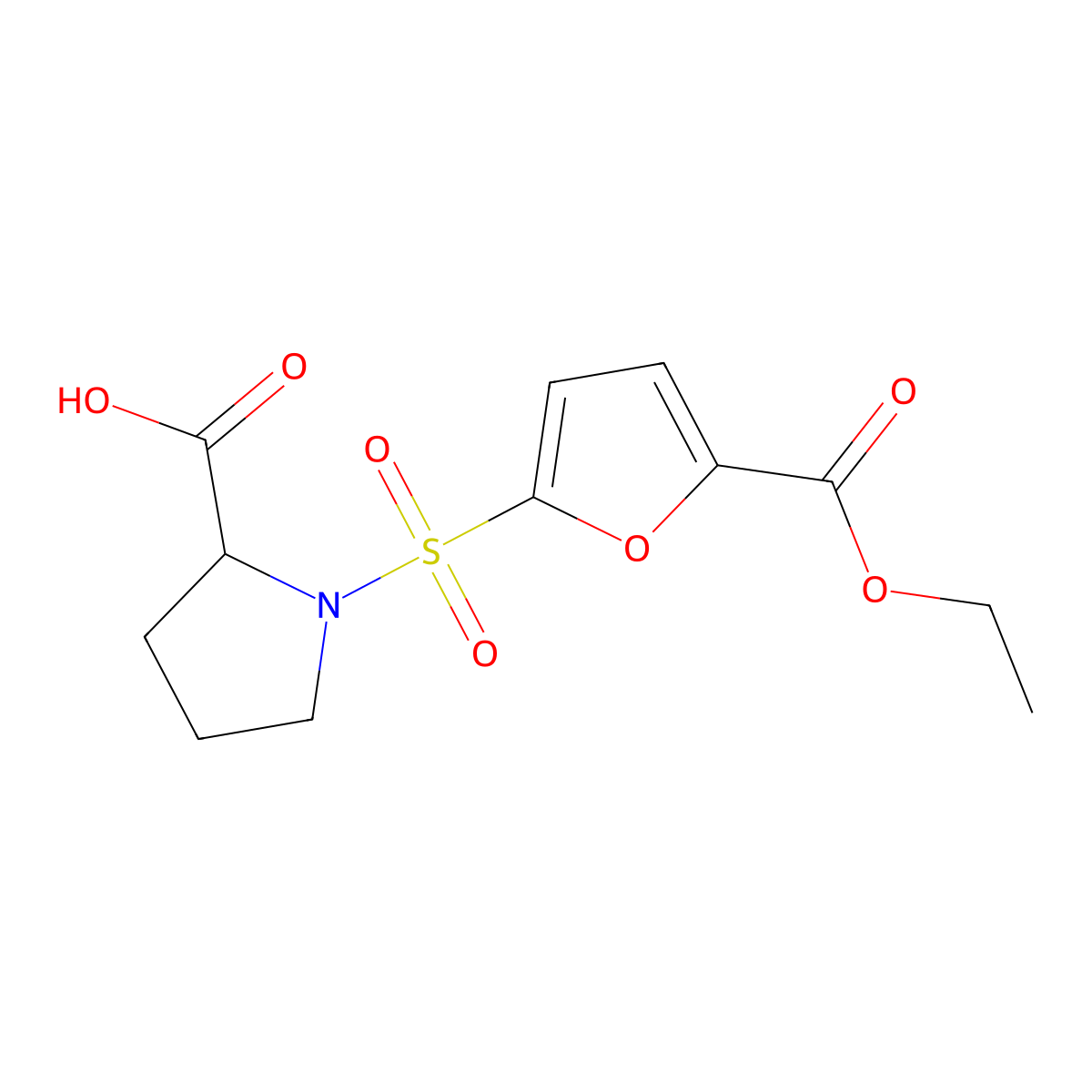 1-{[5-(Ethoxycarbonyl)furan-2-yl]sulfonyl}pyrrolidine-2-carboxylic acid molecular structure, CAS 1241830-03-4
