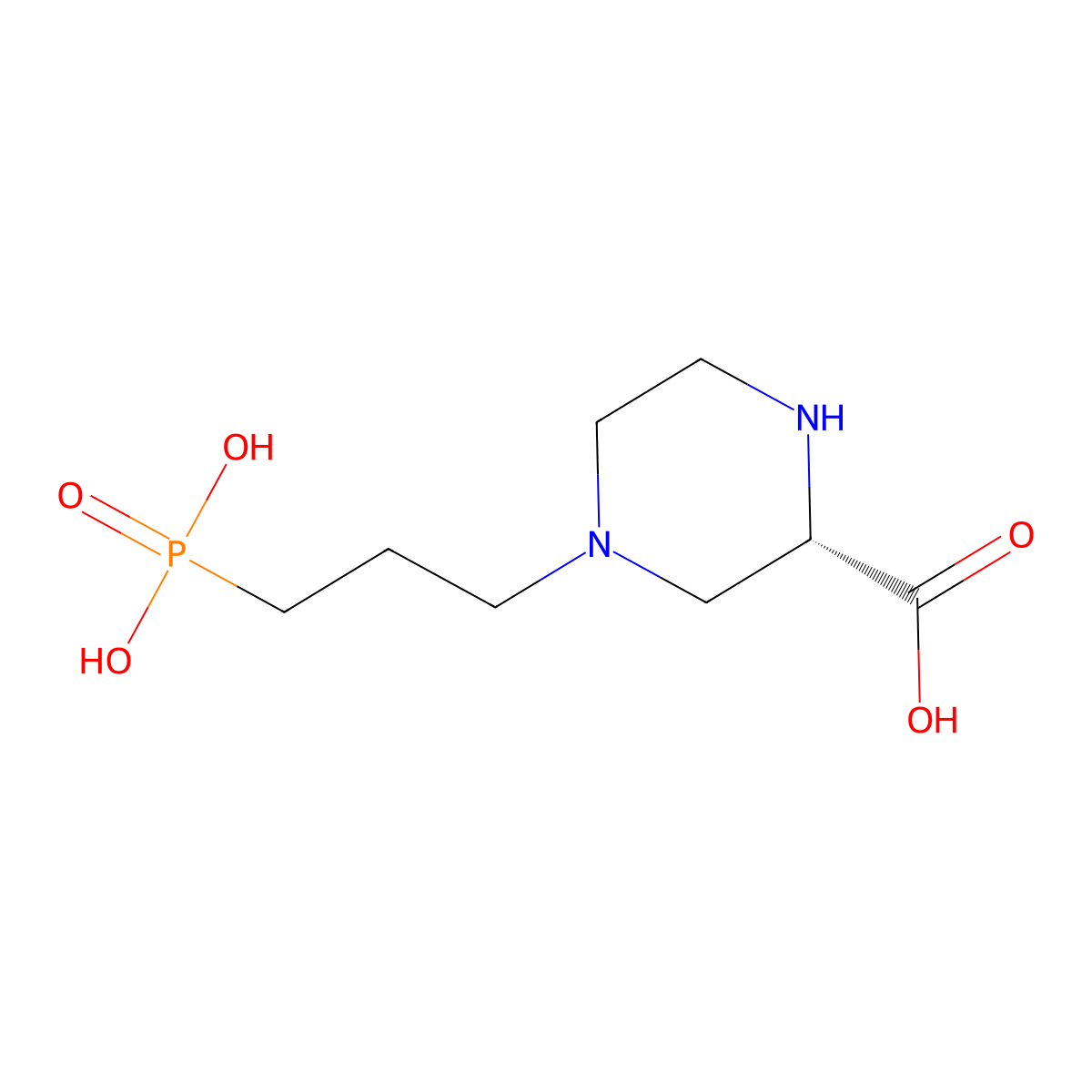 2-Piperazinecarboxylic acid, 4-(3-phosphonopropyl)-, (S)- molecular structure, CAS 124190-29-0