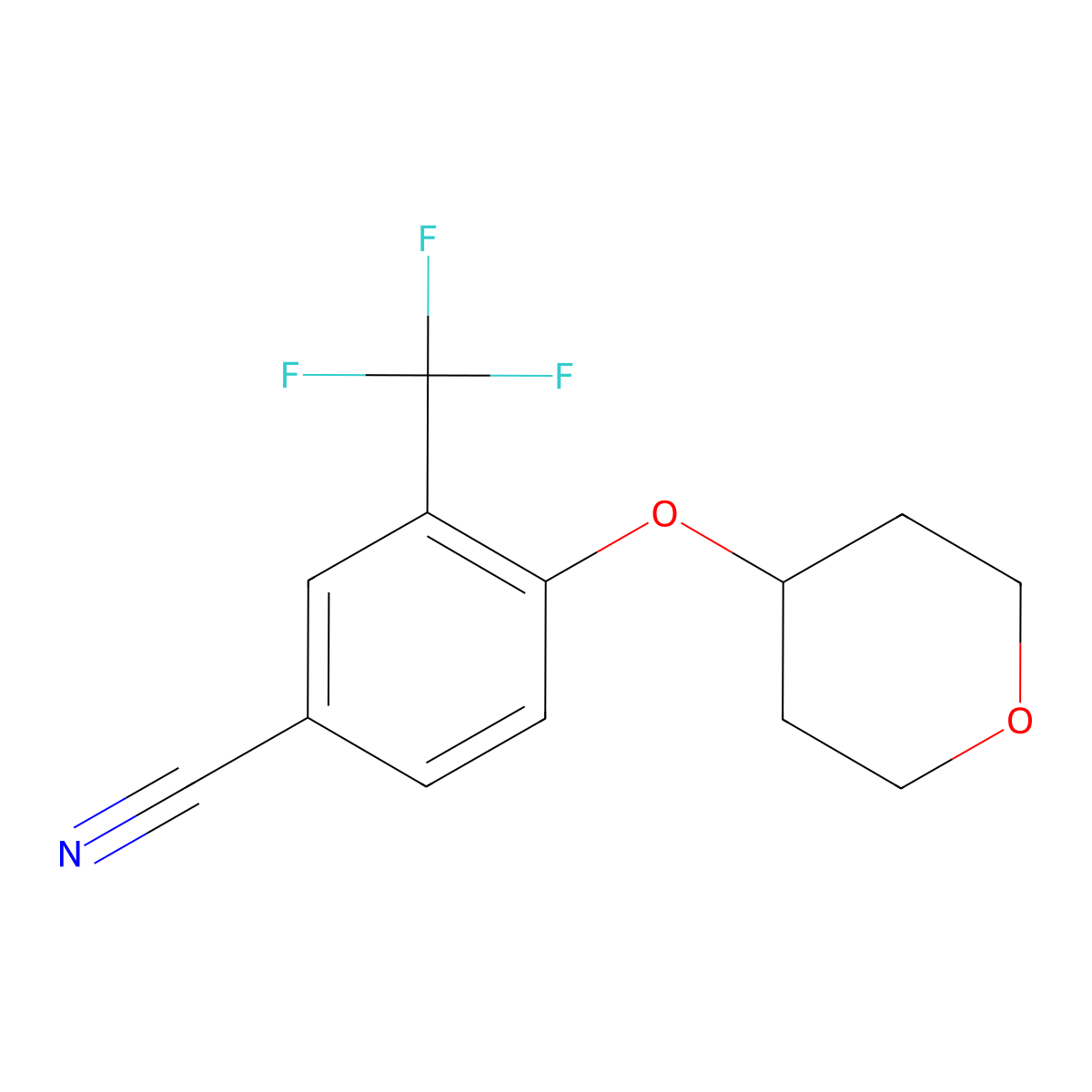 4-((Tetrahydro-2H-pyran-4-yl)oxy)-3-(trifluoromethyl)benzonitrile molecular structure, CAS 1241910-75-7