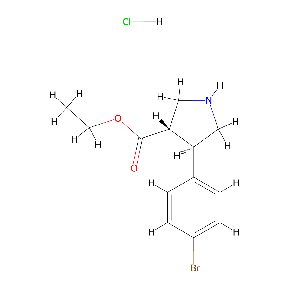 (3S,4R)-Ethyl 4-(4-bromophenyl)pyrrolidine-3-carboxylate hydrochloride molecular structure, CAS 1241918-64-8