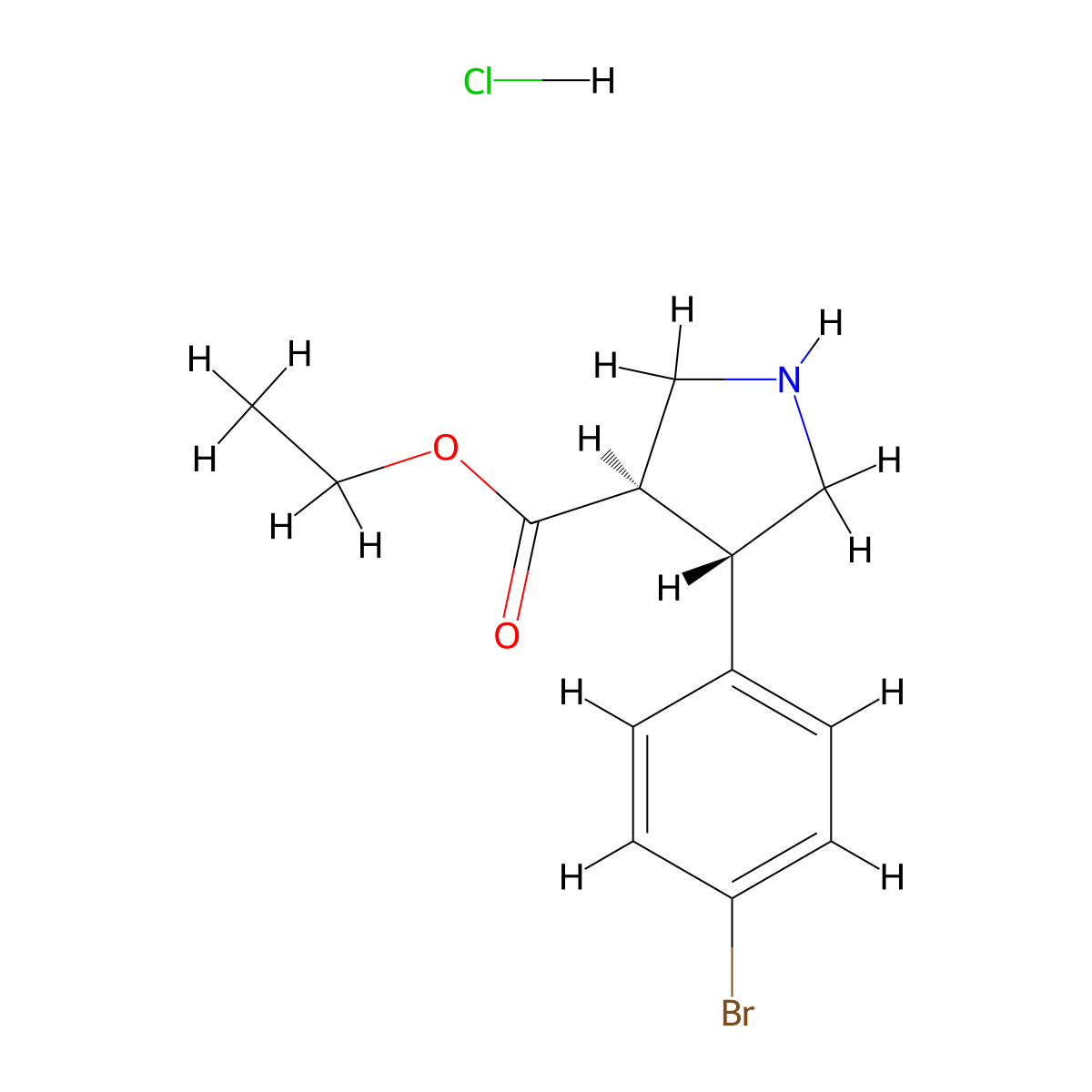 trans-Ethyl-4-(4-bromophenyl)-3-pyrrolidinecarboxylate hydrochloride molecular structure, CAS 1241918-66-0