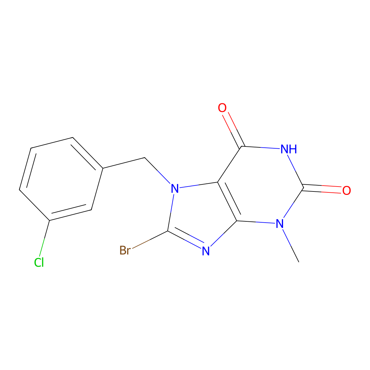8-Bromo-7-(3-chlorobenzyl)-3-methyl-1H-purine-2,6(3H,7H)-dione molecular structure, CAS 124192-70-7