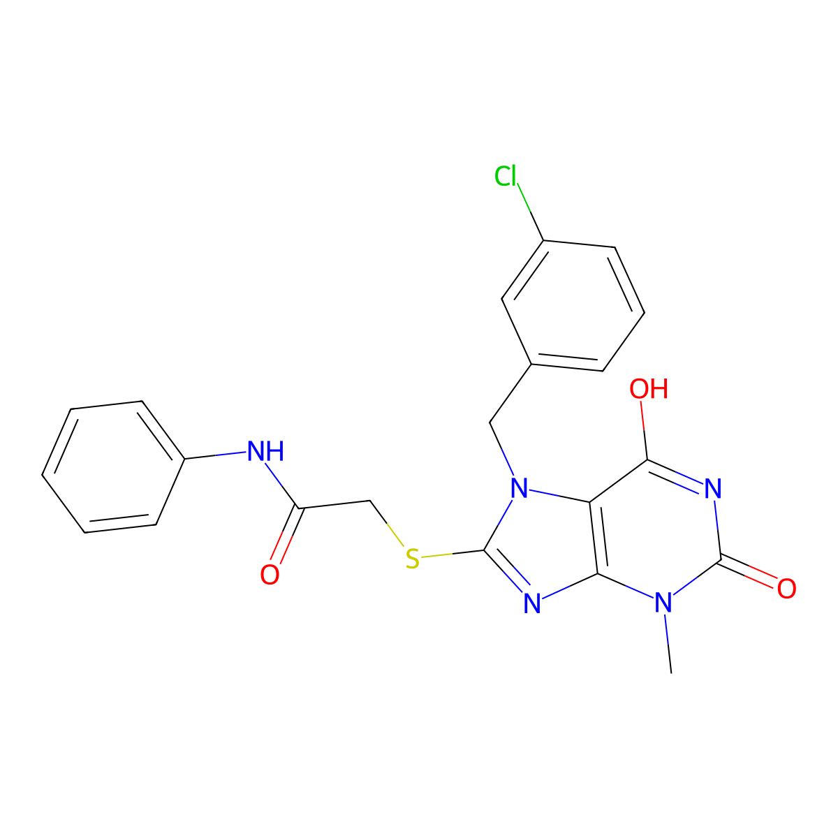 2-{[7-(3-chlorobenzyl)-3-methyl-2,6-dioxo-2,3,6,7-tetrahydro-1H-purin-8-yl]sulfanyl}-N-phenylacetamide molecular structure, CAS 124192-79-6