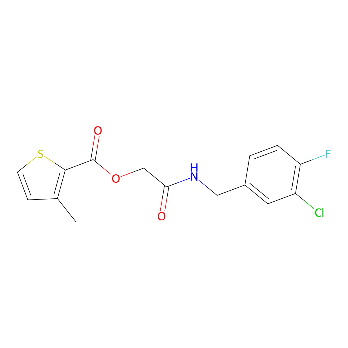 2-((3-Chloro-4-fluorobenzyl)amino)-2-oxoethyl 3-methylthiophene-2-carboxylate molecular structure, CAS 1242006-27-4