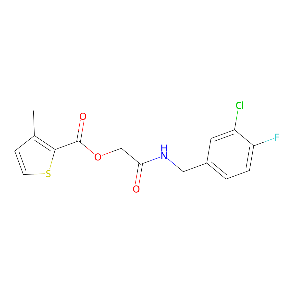 2-((3-Chloro-4-fluorobenzyl)amino)-2-oxoethyl 3-methylthiophene-2-carboxylate molecular structure, CAS 1242006-27-4