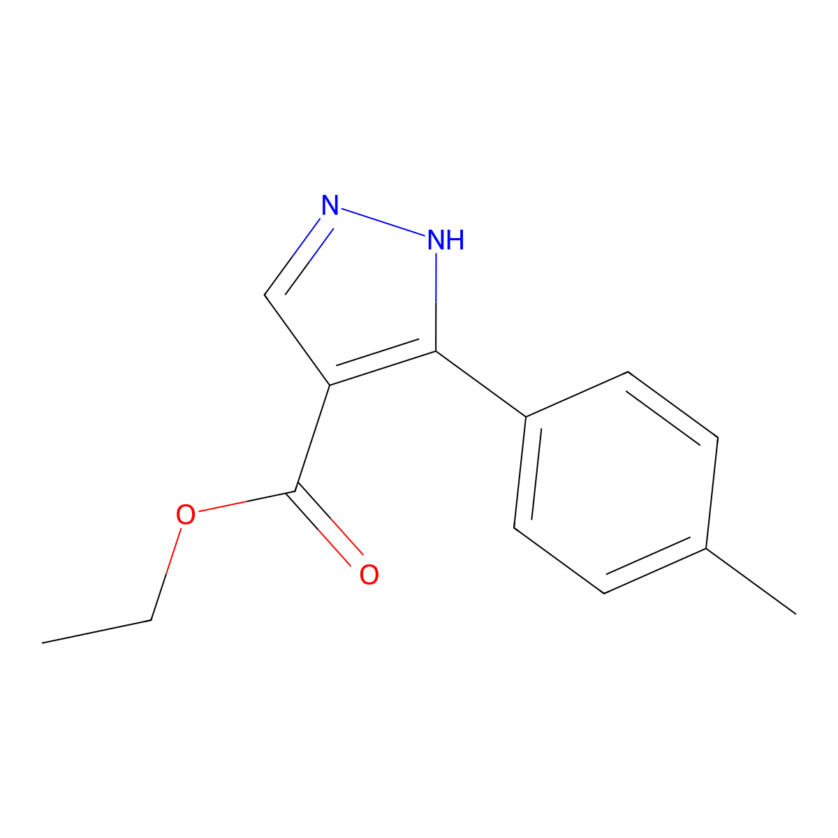 Ethyl 5-(4-methylphenyl)-1H-pyrazole-4-carboxylate molecular structure, CAS 1242014-95-4