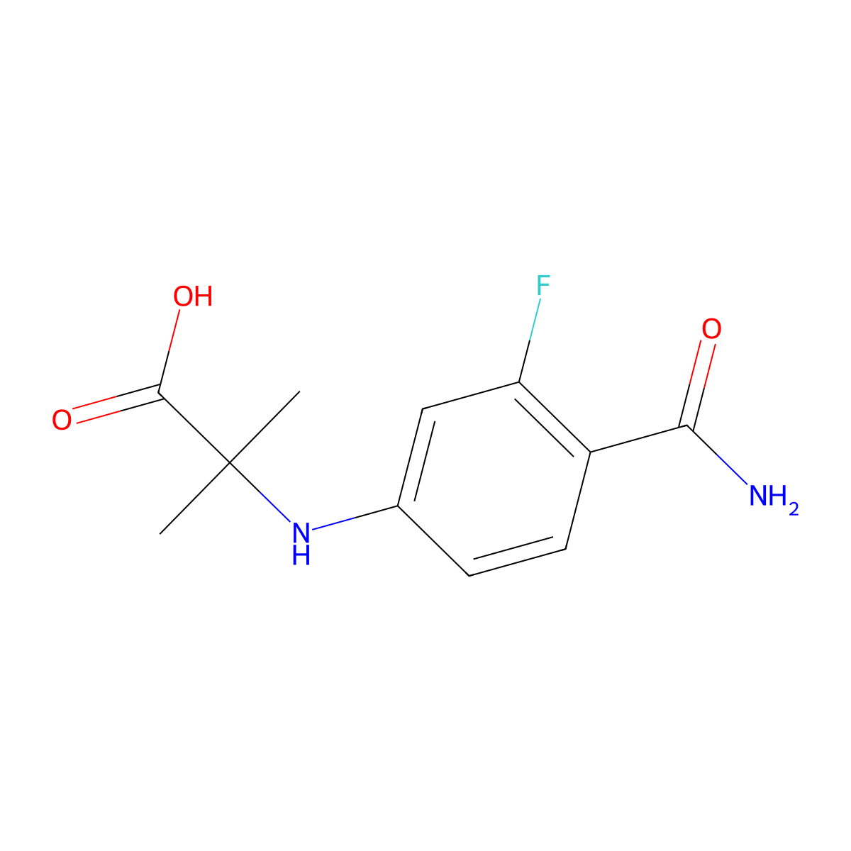2-((4-Carbamoyl-3-fluorophenyl)amino)-2-methylpropanoic acid molecular structure, CAS 1242137-20-7