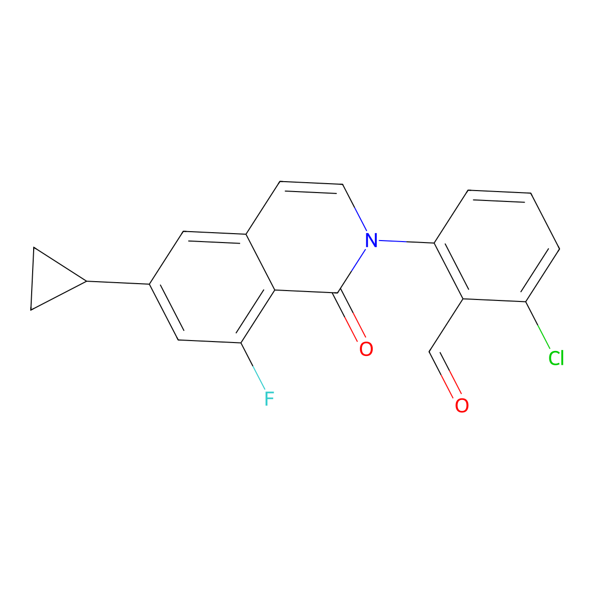 2-chloro-6-(6-cyclopropyl-8-fluoro-1-oxoisoquinolin-2(1H)-yl)benzaldehyde molecular structure, CAS 1242156-54-2