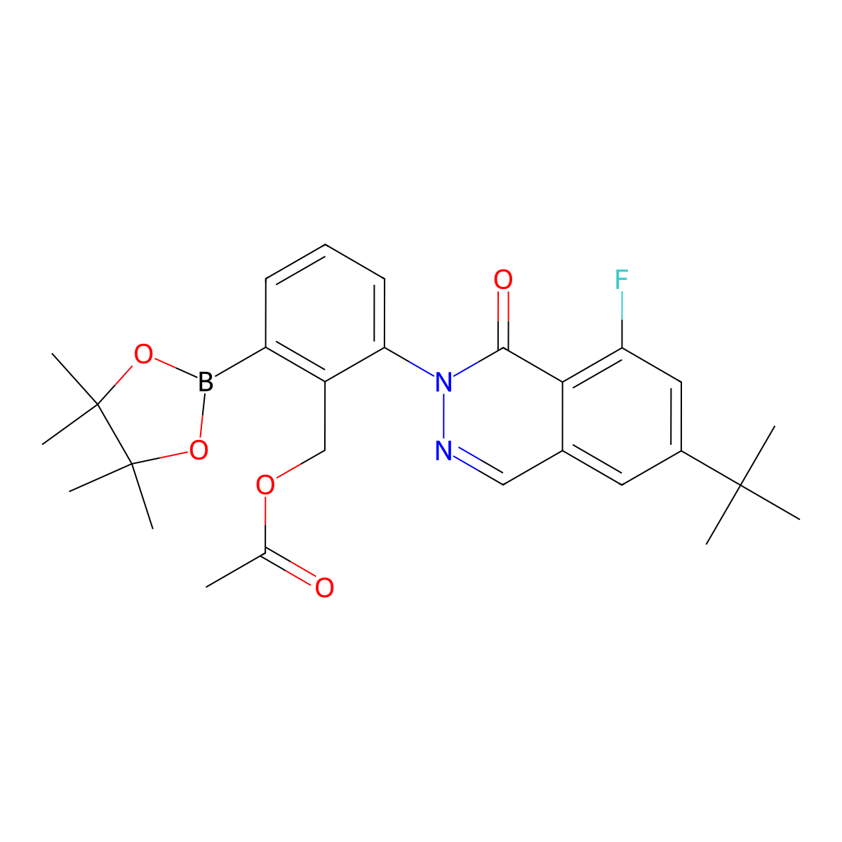 2-(6-(tert-Butyl)-8-fluoro-1-oxophthalazin-2(1H)-yl)-6-(4,4,5,5-tetramethyl-1,3,2-dioxaborolan-2-yl)benzyl acetate molecular structure, CAS 1242156-76-8