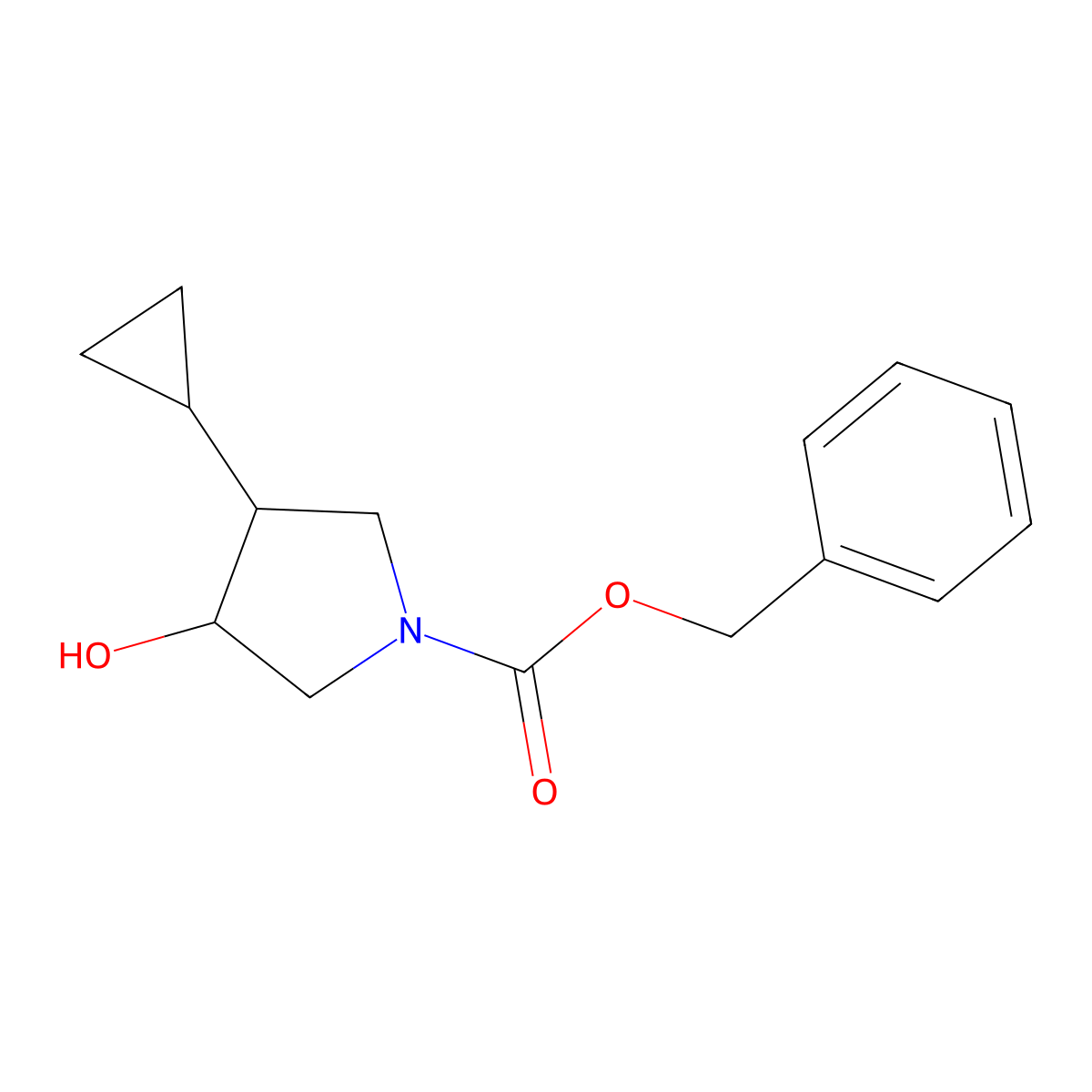 rac-benzyl (3R,4S)-3-cyclopropyl-4-hydroxypyrrolidine-1-carboxylate molecular structure, CAS 1242166-58-0