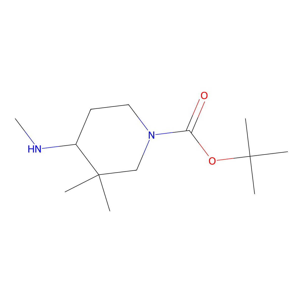 Tert-butyl 3,3-dimethyl-4-(methylamino)piperidine-1-carboxylate molecular structure, CAS 1242240-00-1