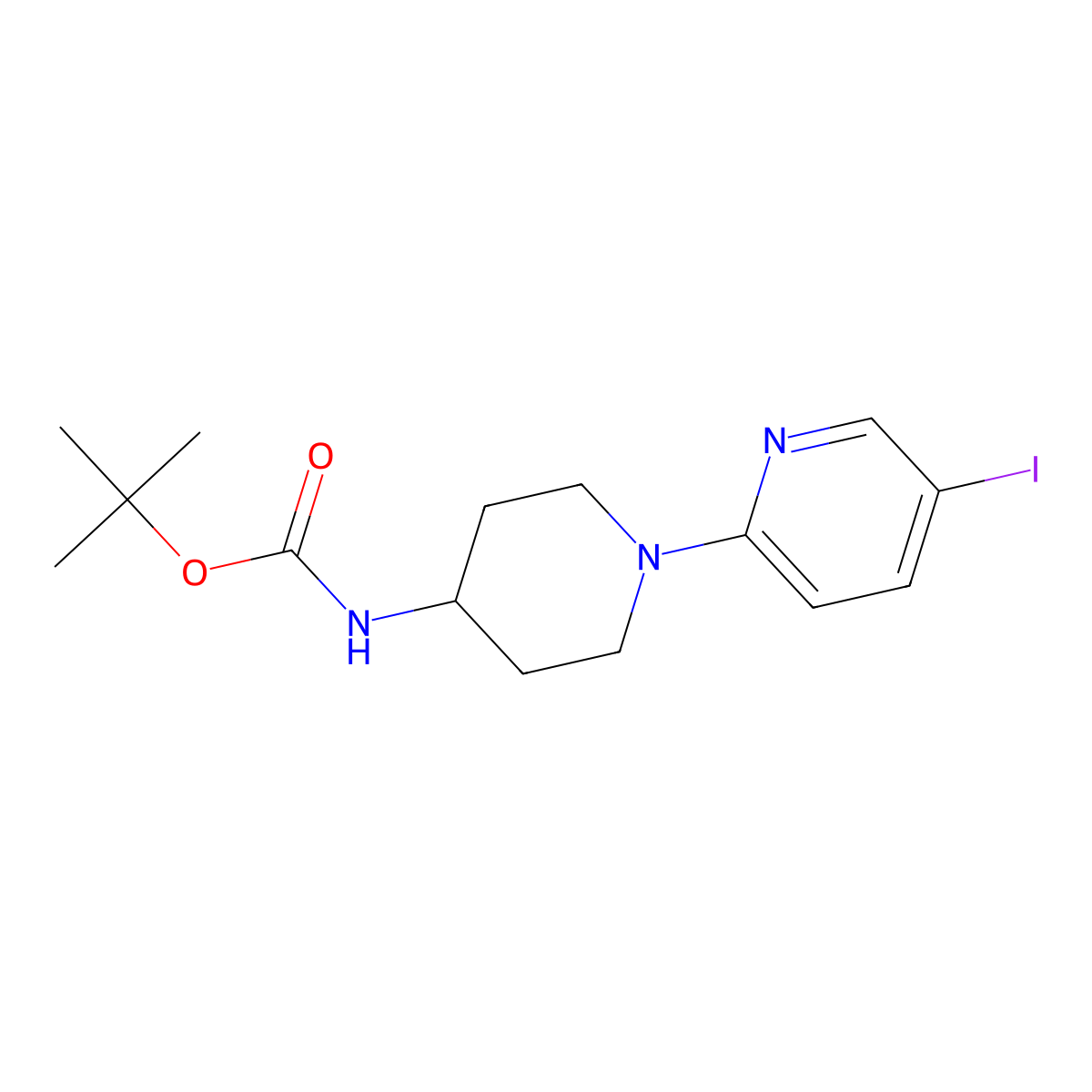 Tert-butyl 1-(5-iodopyridin-2-yl)piperidin-4-ylcarbamate molecular structure, CAS 1242240-91-0