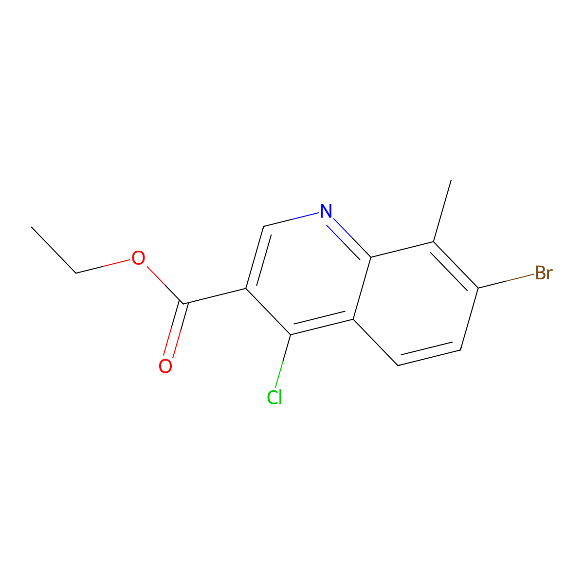 Ethyl 7-bromo-4-chloro-8-methylquinoline-3-carboxylate molecular structure, CAS 1242260-50-9