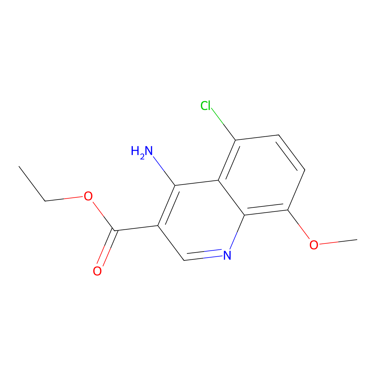 Ethyl 4-amino-5-chloro-8-methoxyquinoline-3-carboxylate molecular structure, CAS 1242260-66-7