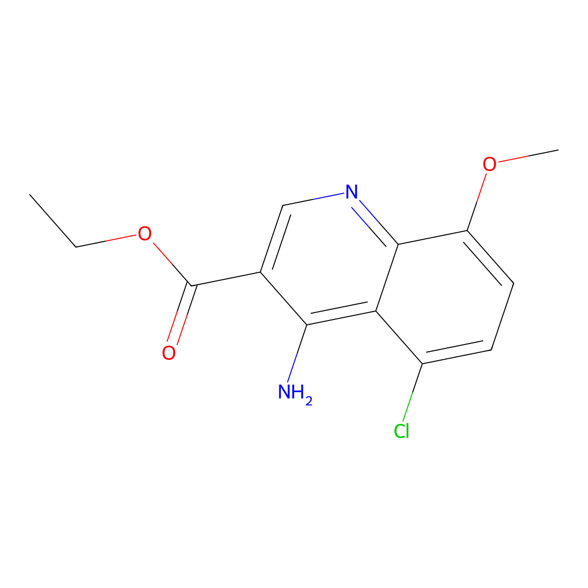 Ethyl 4-amino-5-chloro-8-methoxyquinoline-3-carboxylate molecular structure, CAS 1242260-66-7