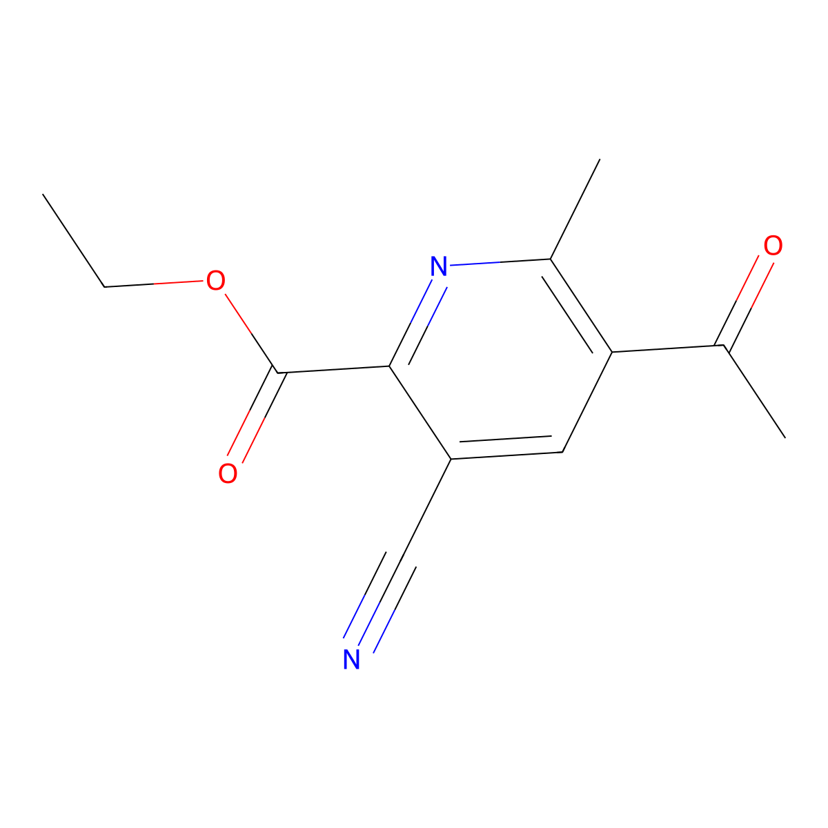 Ethyl 5-acetyl-3-cyano-6-methyl-2-pyridinecarboxylate molecular structure, CAS 1242262-09-4