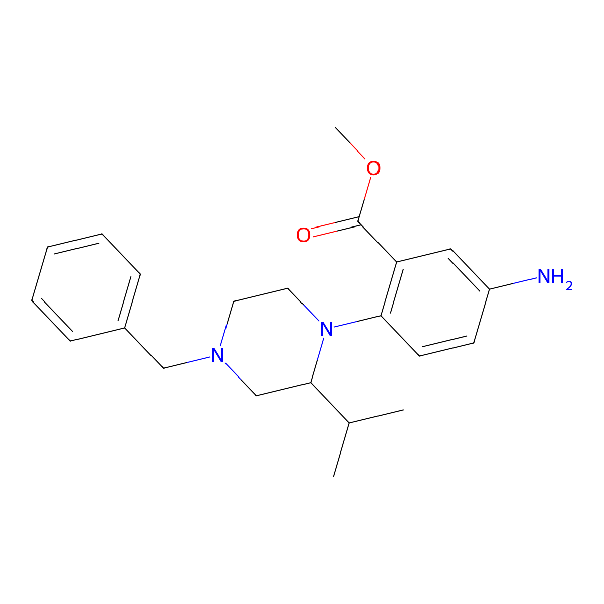 Methyl 5-amino-2-[4-benzyl-2-(propan-2-yl)piperazin-1-yl]benzoate molecular structure, CAS 1242262-11-8