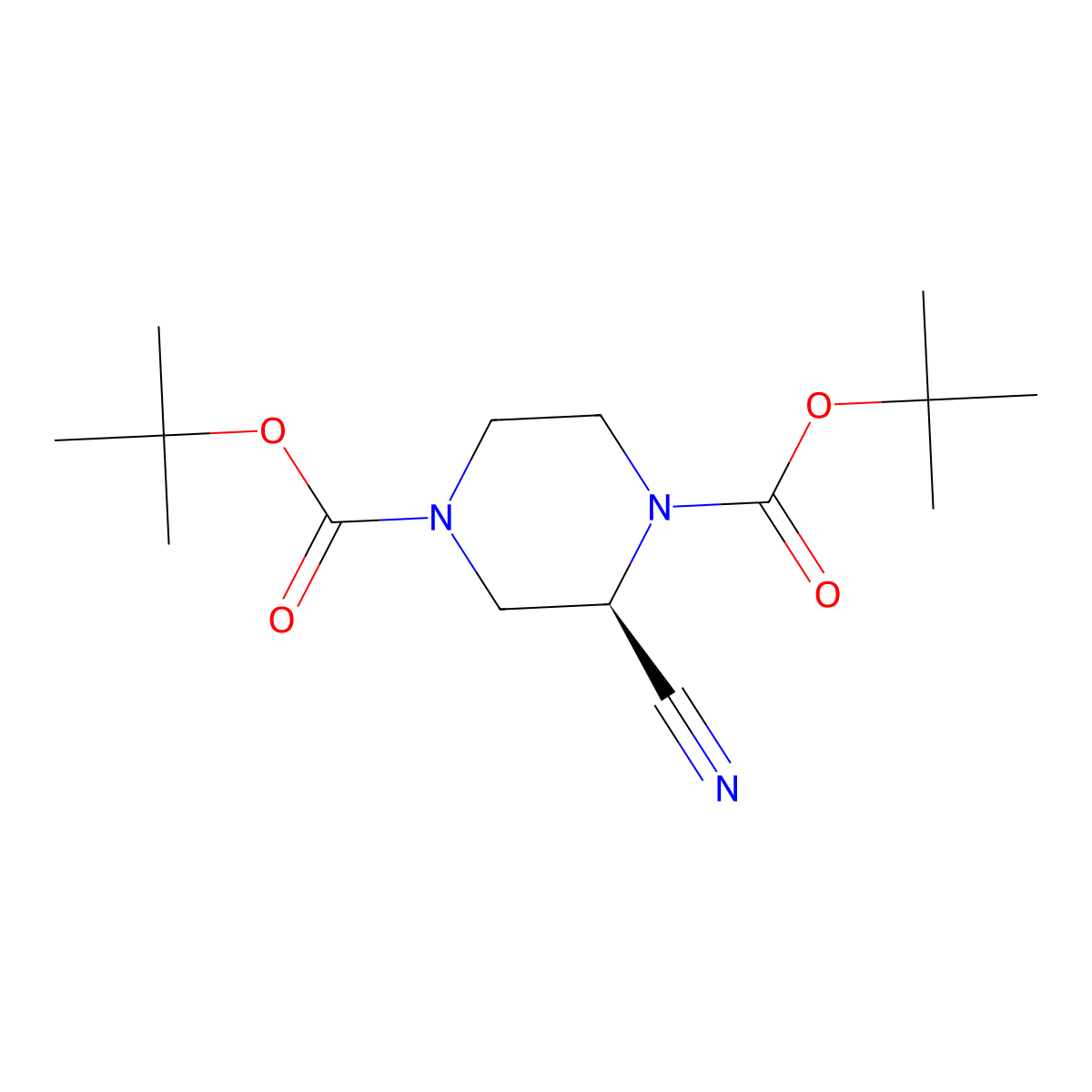 (R)-di-tert-butyl 2-cyanopiperazine-1,4-dicarboxylate molecular structure, CAS 1242267-78-2