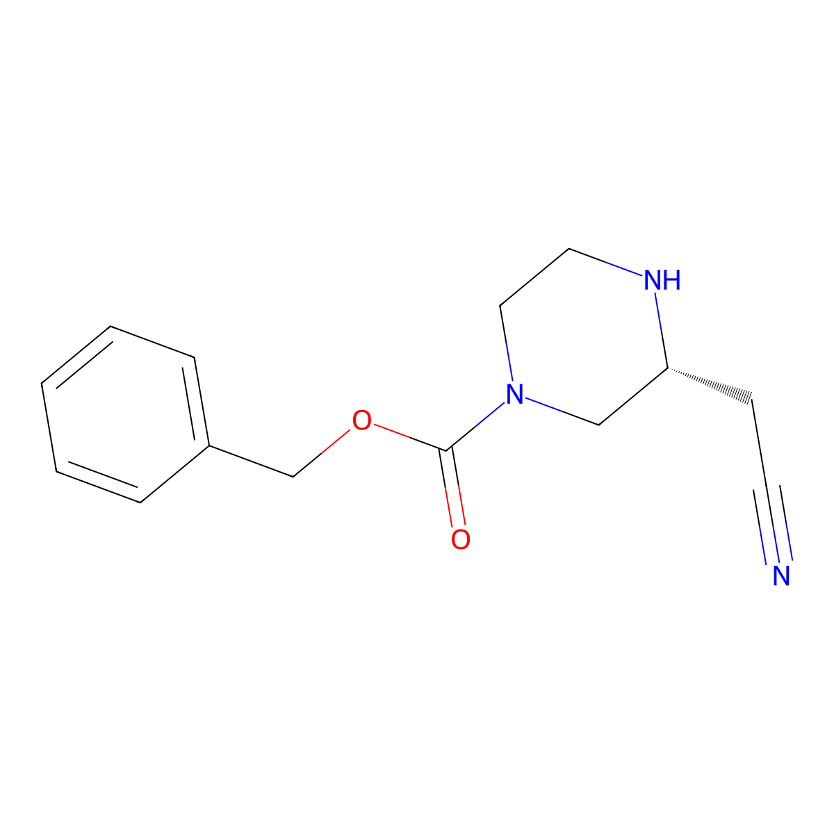 Benzyl (R)-3-(cyanomethyl)piperazine-1-carboxylate molecular structure, CAS 1242267-79-3