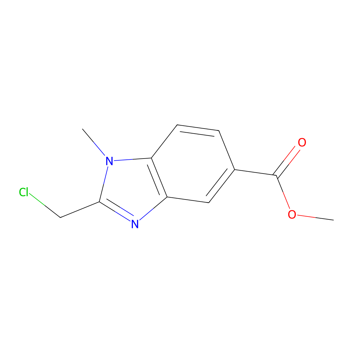 methyl 2-(chloromethyl)-1-methyl-1H-1,3-benzodiazole-5-carboxylate molecular structure, CAS 1242267-88-4