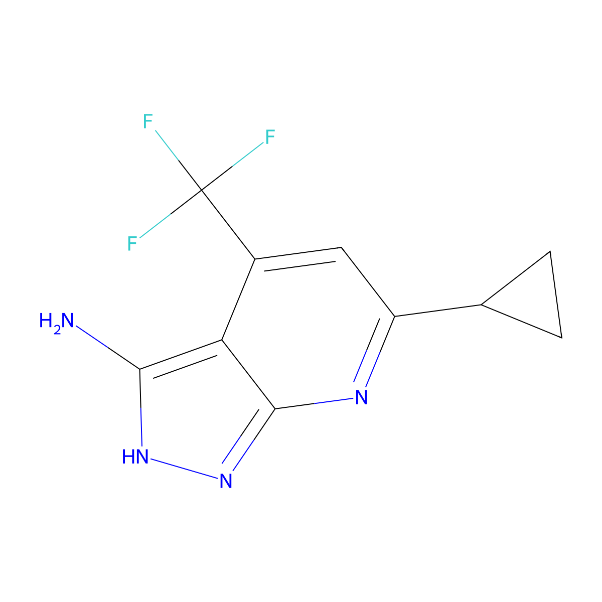 6-cyclopropyl-4-(trifluoromethyl)-1H-pyrazolo[3,4-b]pyridin-3-amine molecular structure, CAS 1242267-90-8