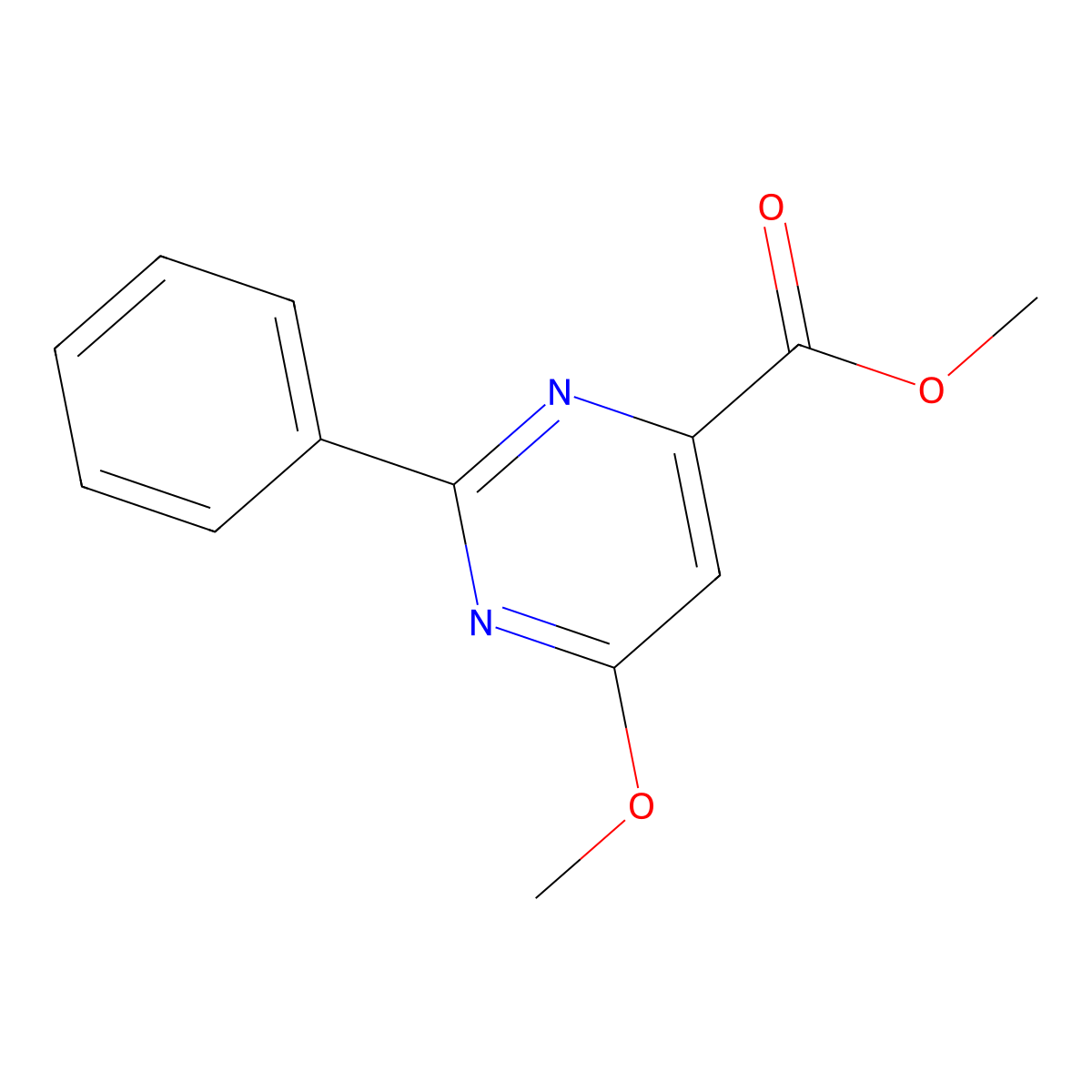 Methyl 6-methoxy-2-phenyl-4-pyrimidinecarboxylate molecular structure, CAS 1242268-01-4