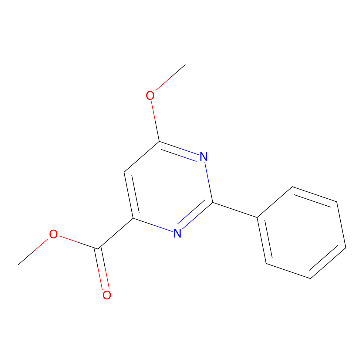 Methyl 6-methoxy-2-phenyl-4-pyrimidinecarboxylate molecular structure, CAS 1242268-01-4