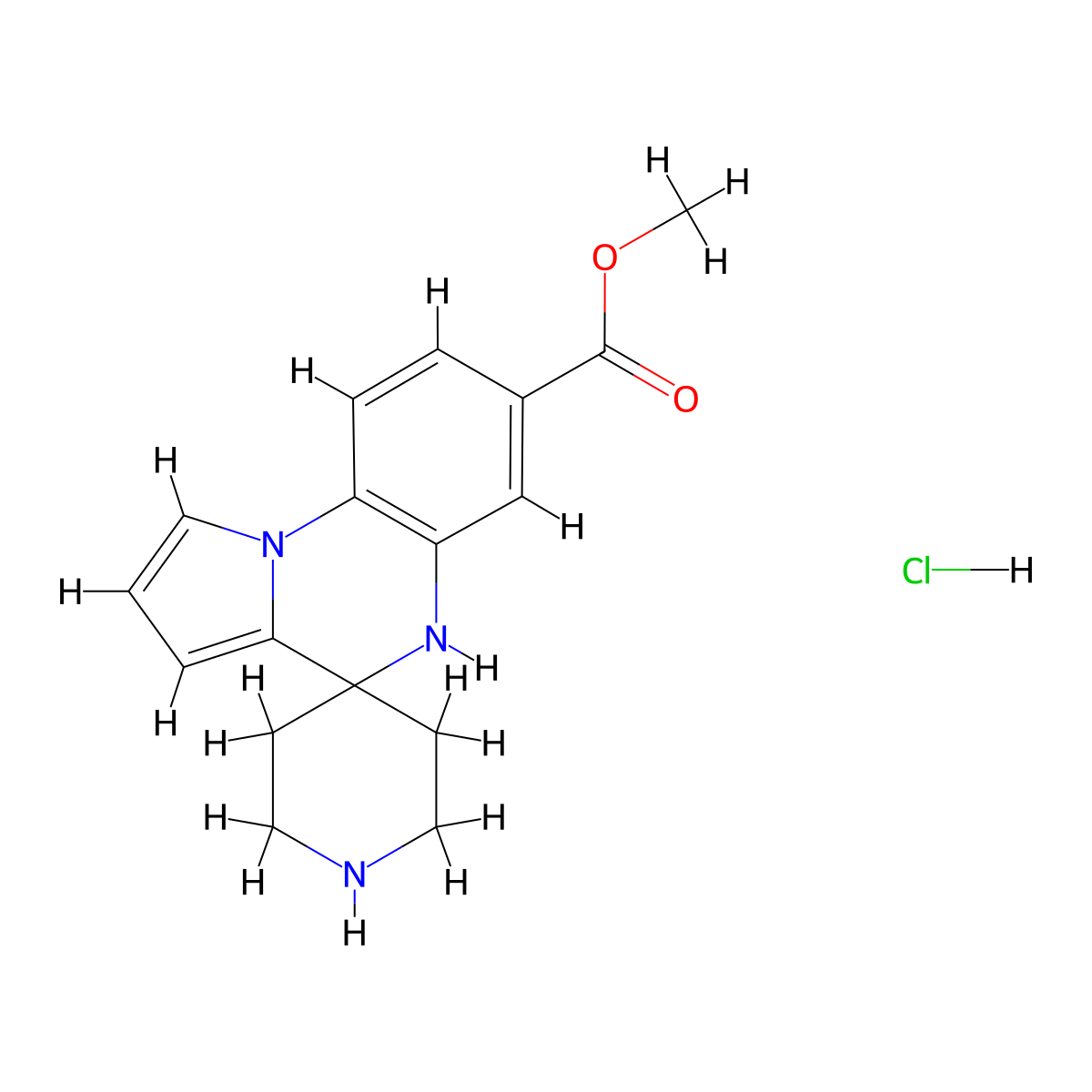 methyl 5'H-spiro[piperidine-4,4'-pyrrolo[1,2-a]quinoxaline]-7'-carboxylate hydrochloride molecular structure, CAS 1242268-06-9